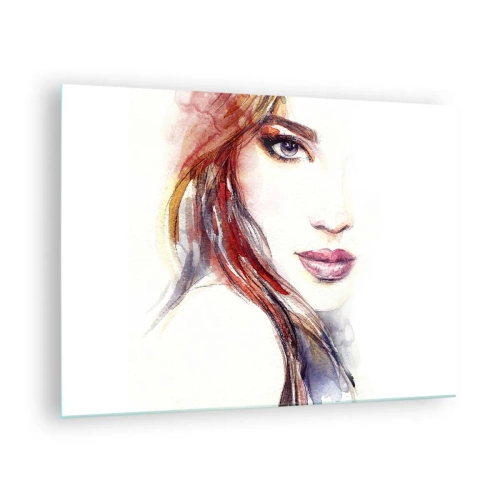 Tablou pe sticlă - Ilustrație a unui portret în acuarelă al unei femei - 70x50cm - Vademecum - urmărește-mă - Decorațiune modernă pentru perete pentru living și dormitor ARTTOR