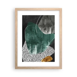 Poster în ramă de stejar deschis - Abstracție colorată cu fulgi de aur - 30x40 cm