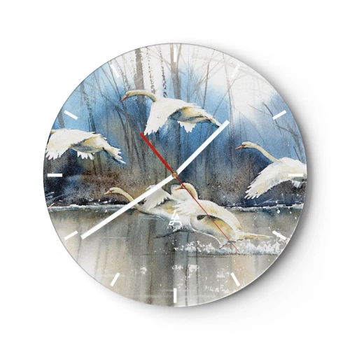 Ceas de perete - Ceas pe sticlă - Dansând cu lebedele sălbatice - 40x40 cm