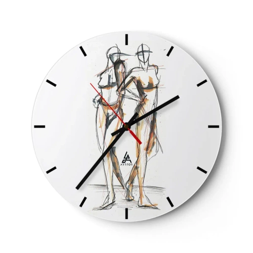 Ceas de perete - Ceas pe sticlă - Schiță artistică de personaj într-un stil minimalist - 30x30cm - Un studiu de farmec - Decorațiune modernă pentru perete pentru living, bucătărie și dormitor ARTTOR