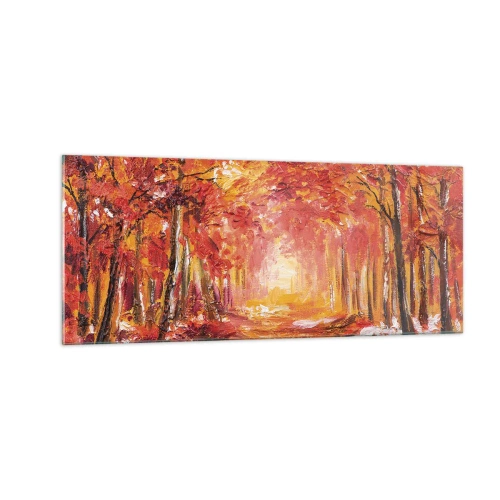 Tablou pe sticlă - Pădurea de cupru - 100x40 cm
