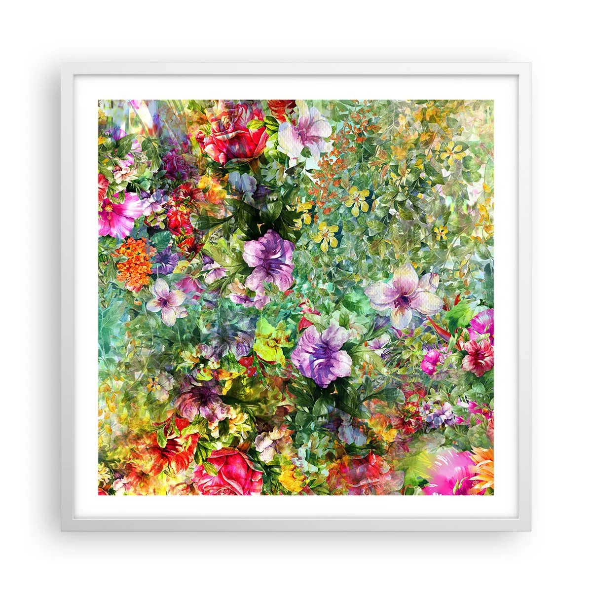 Poster în ramă albă - Să ne pierdem în flori - 60x60 cm