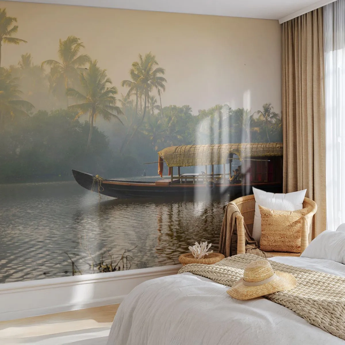 Tapet Premium Sand - Casă pe râu - India, Peisaj, Râu - 100x70 cm