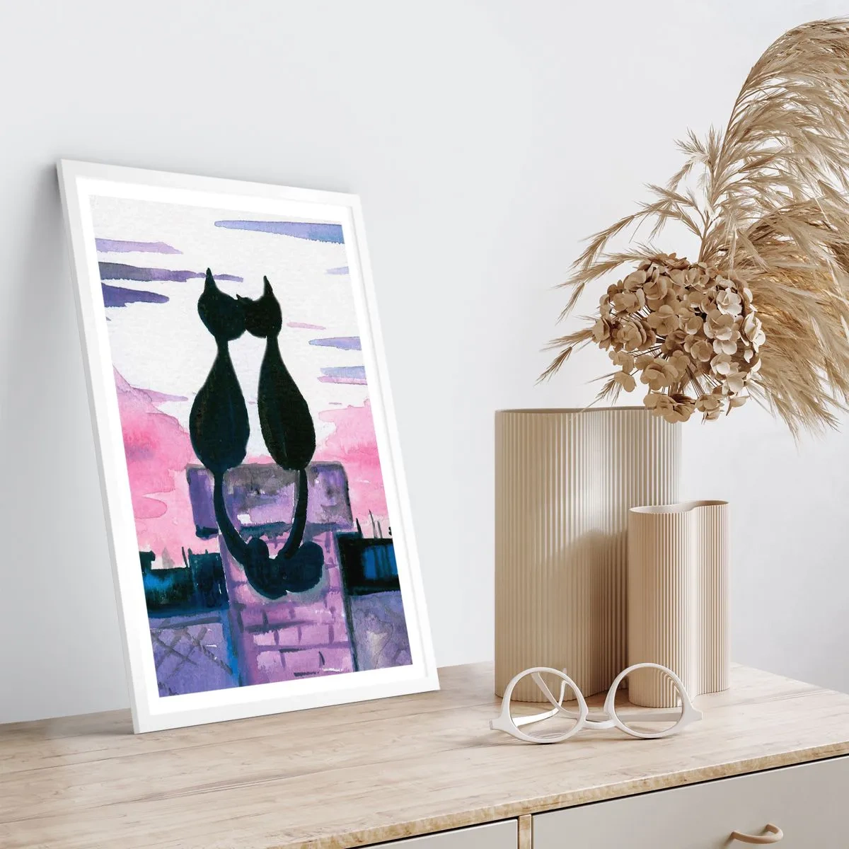 Poster în ramă albă - Rendez-vous sub lună - 70x100 cm