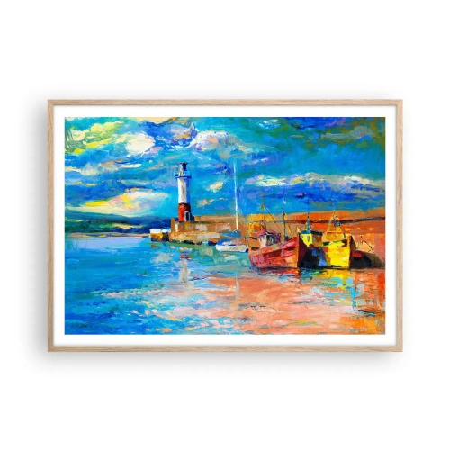 Poster în ramă de stejar deschis - După-amiază în golful de curcubeu - 100x70 cm