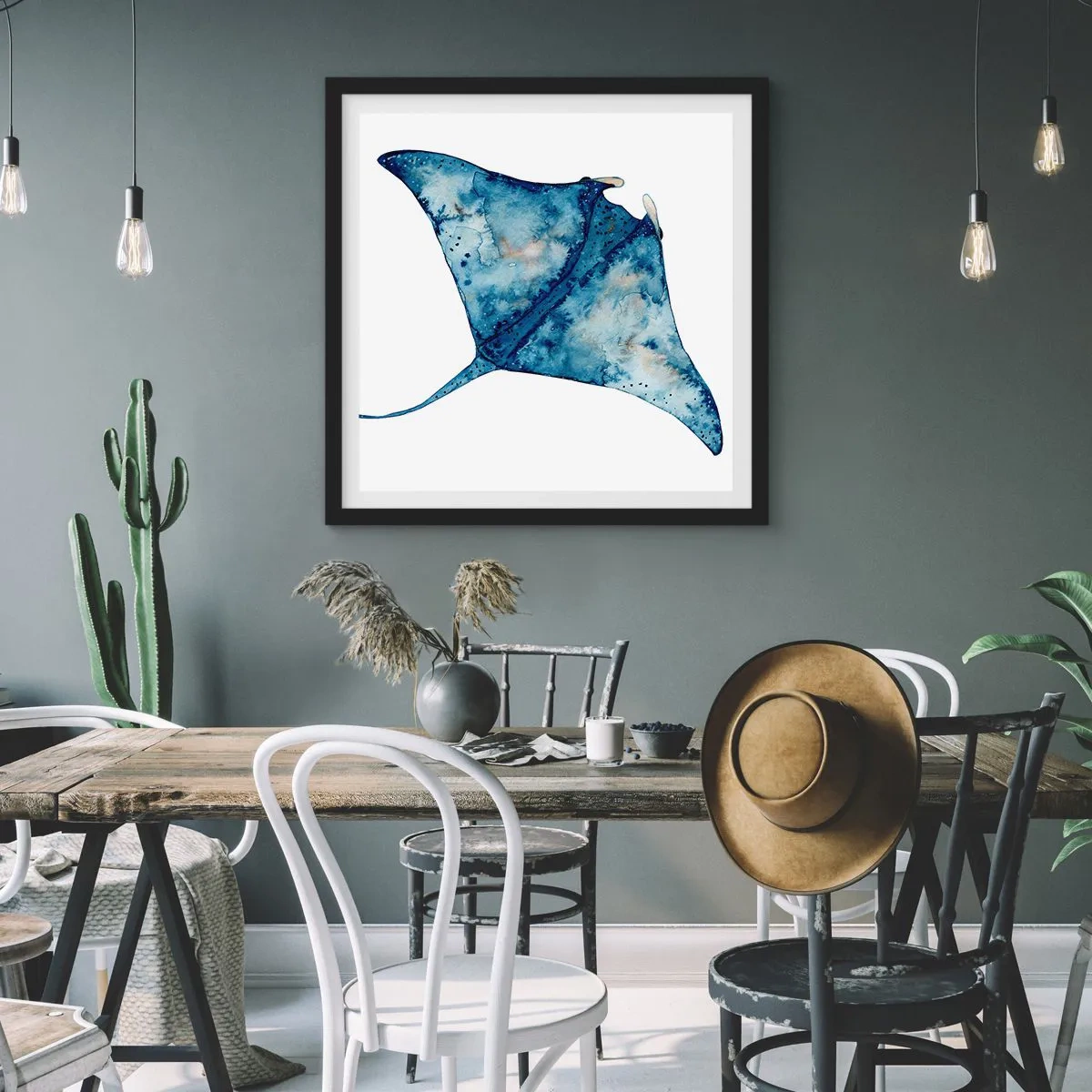 Poster în ramă neagră - Viața în albastru - 60x60 cm