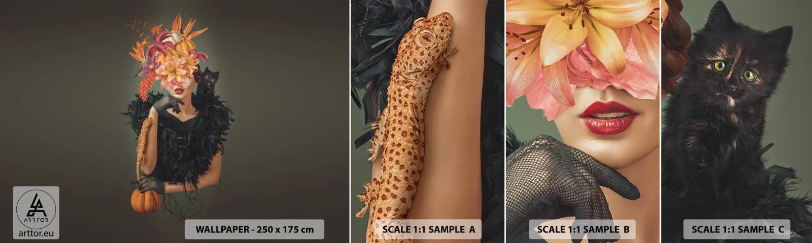 Mostră de Tapet Standard Eco - Magia vrăjitoarei - Abstracția, Femeie, Flori - 100x30 cm