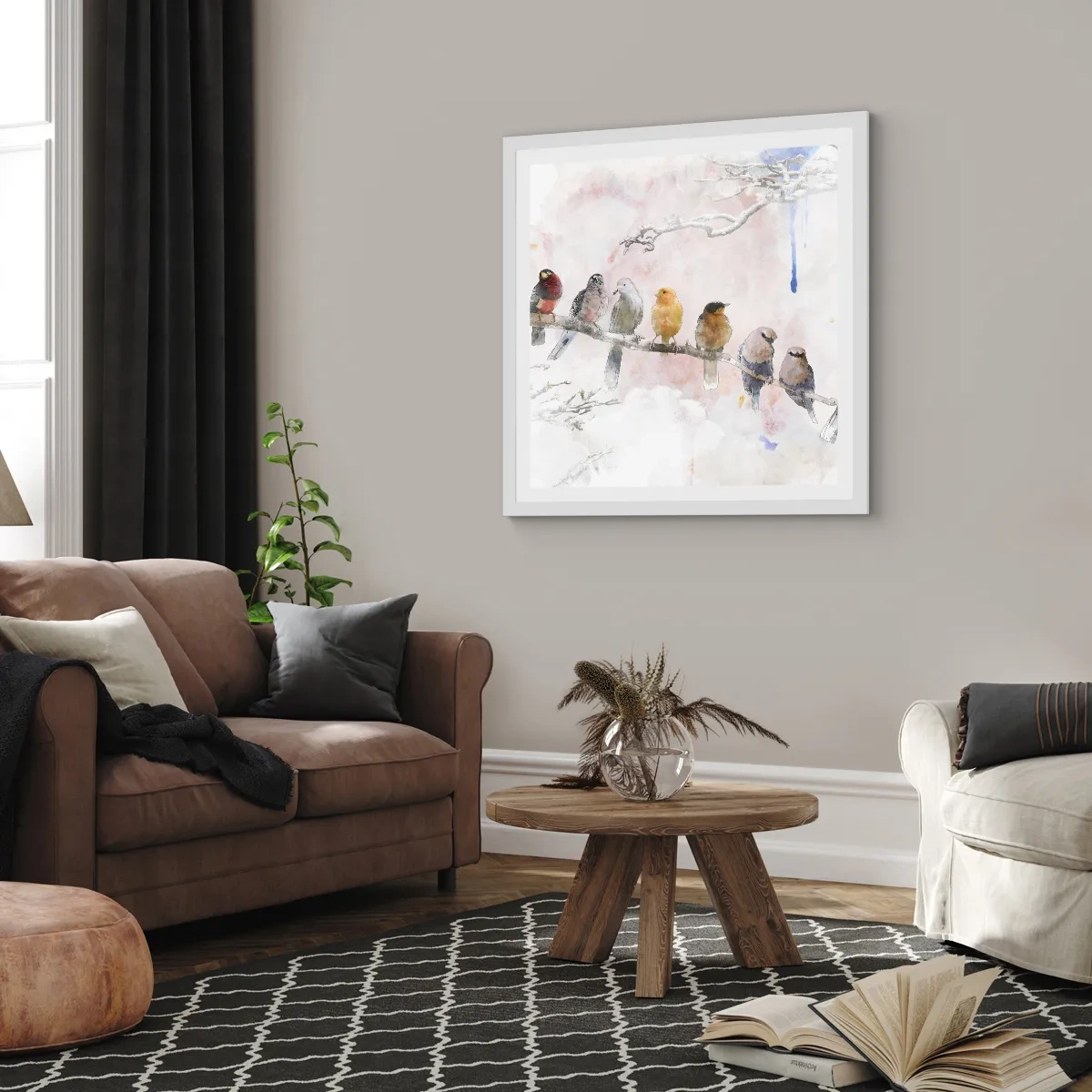 Poster în ramă albă - Întâlnire înaripată - 50x50 cm