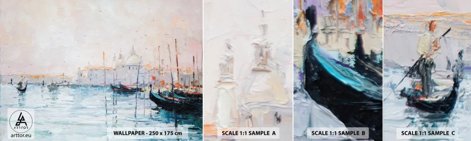 Mostră de Tapet Standard Eco - În spatele apei, în spatele ceții - Bucată, Oraș, Veneția - 100x30 cm