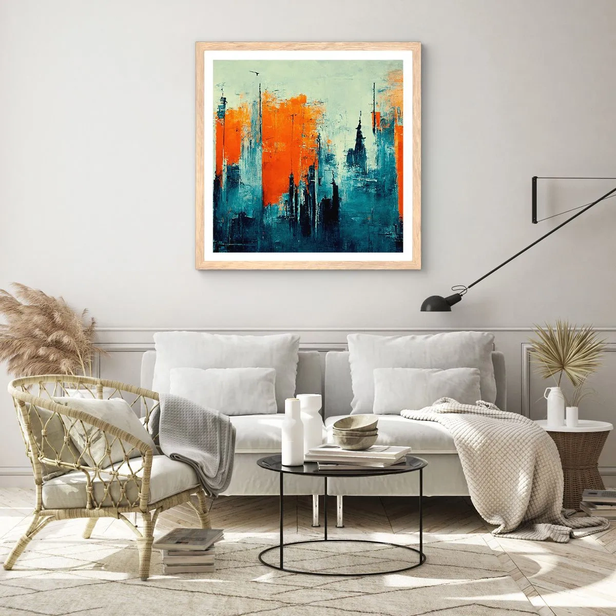 Poster în ramă de stejar deschis - Peisaj modern - 30x30 cm