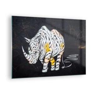 Tablou pe sticlă - Desen abstract al unui rinocer sub formă de dungi - 70x50cm - Rinocer cu piele delicată - Decorațiune modernă pentru perete pentru living și dormitor ARTTOR