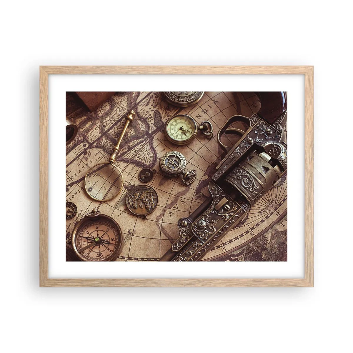 Poster în ramă de stejar deschis - Sugestii de aventură - 50x40 cm