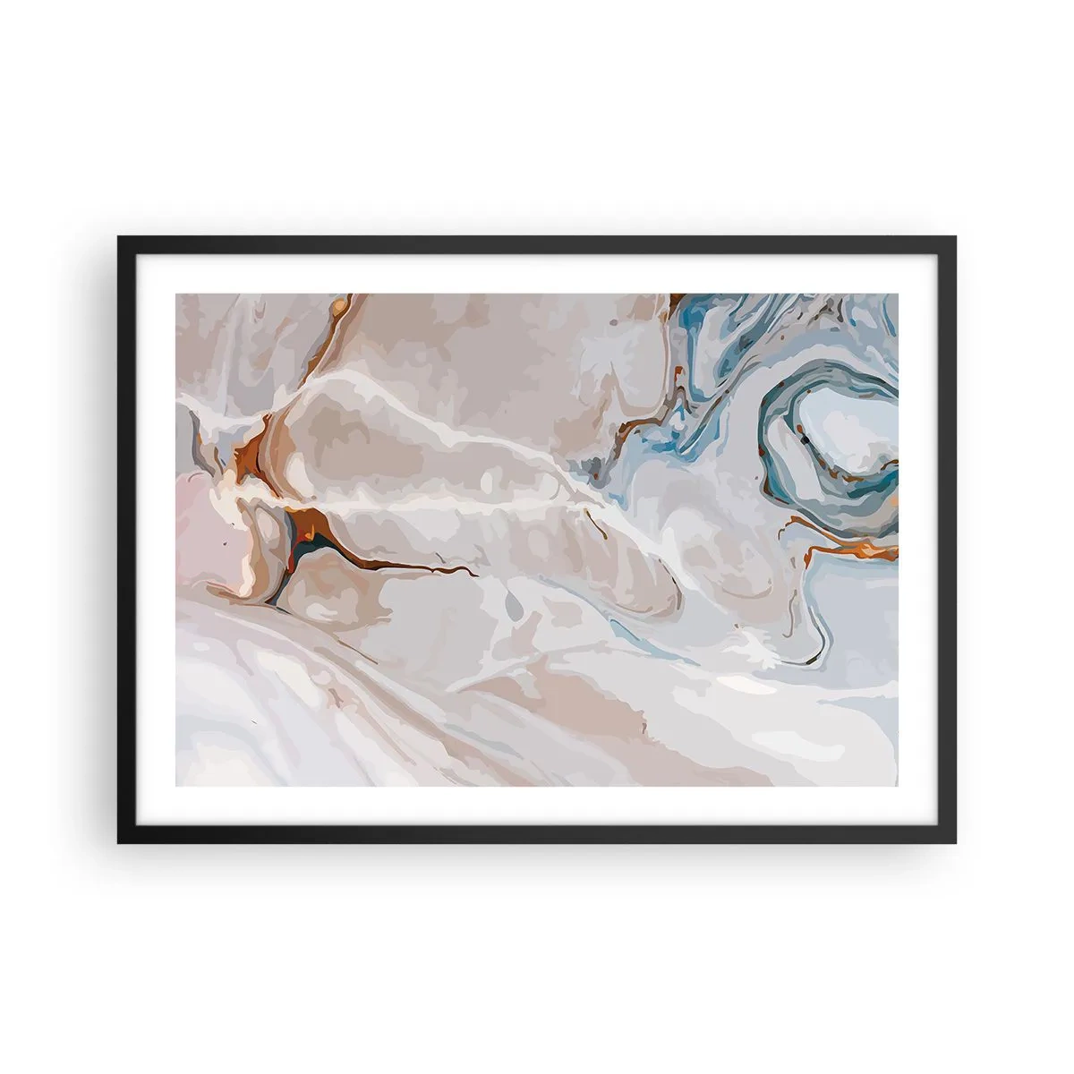 Poster în ramă neagră - Meandre albastre sub alb - 70x50 cm