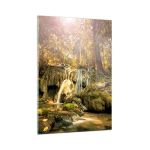 Tablou pe sticlă - Cascada de pădure în verde - 50x70 cm