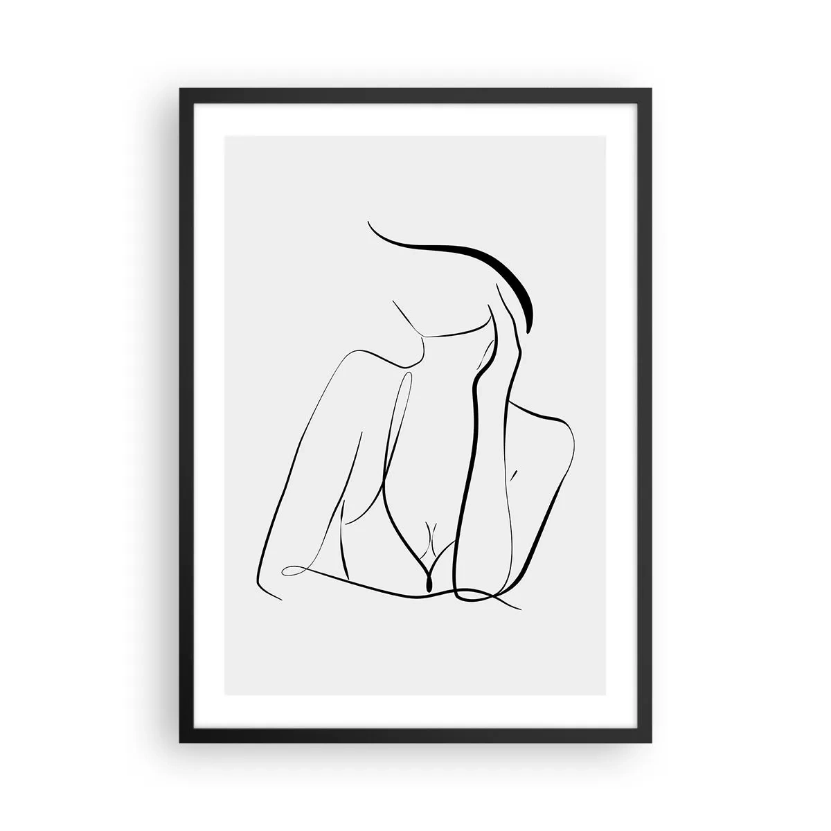 Poster în ramă neagră - O linie minimalistă care înfățișează silueta unei femei - 50x70cm - Pe valul unui vis - Decorațiune modernă pentru perete pentru living și dormitor ARTTOR