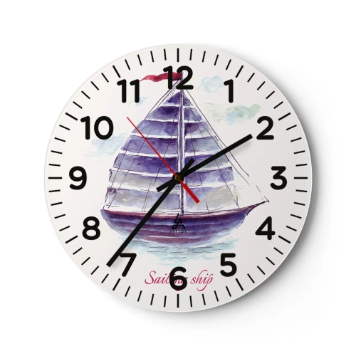 Ceas de perete - Ceas pe sticlă - Pânze pline și apă calmă - 40x40 cm