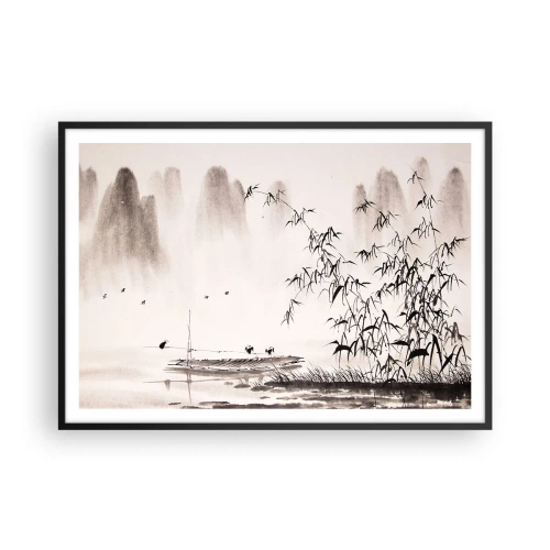 Poster în ramă neagră - Liniștea câmpurilor de orez - 100x70 cm