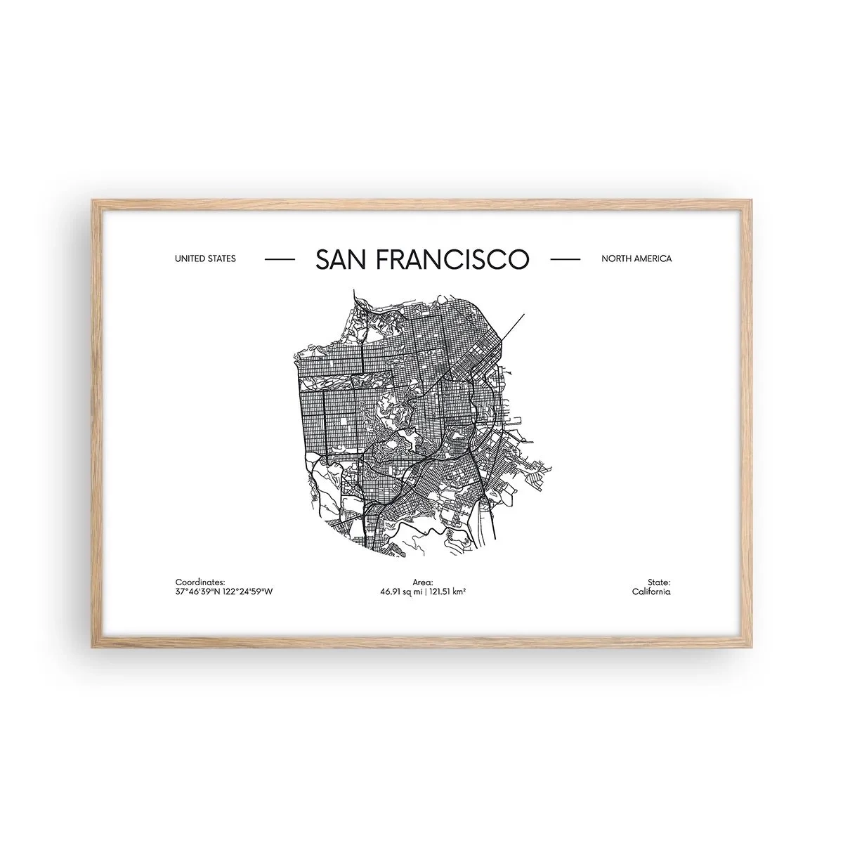 Poster în ramă de stejar deschis - Anatomia San Francisco - 91x61 cm