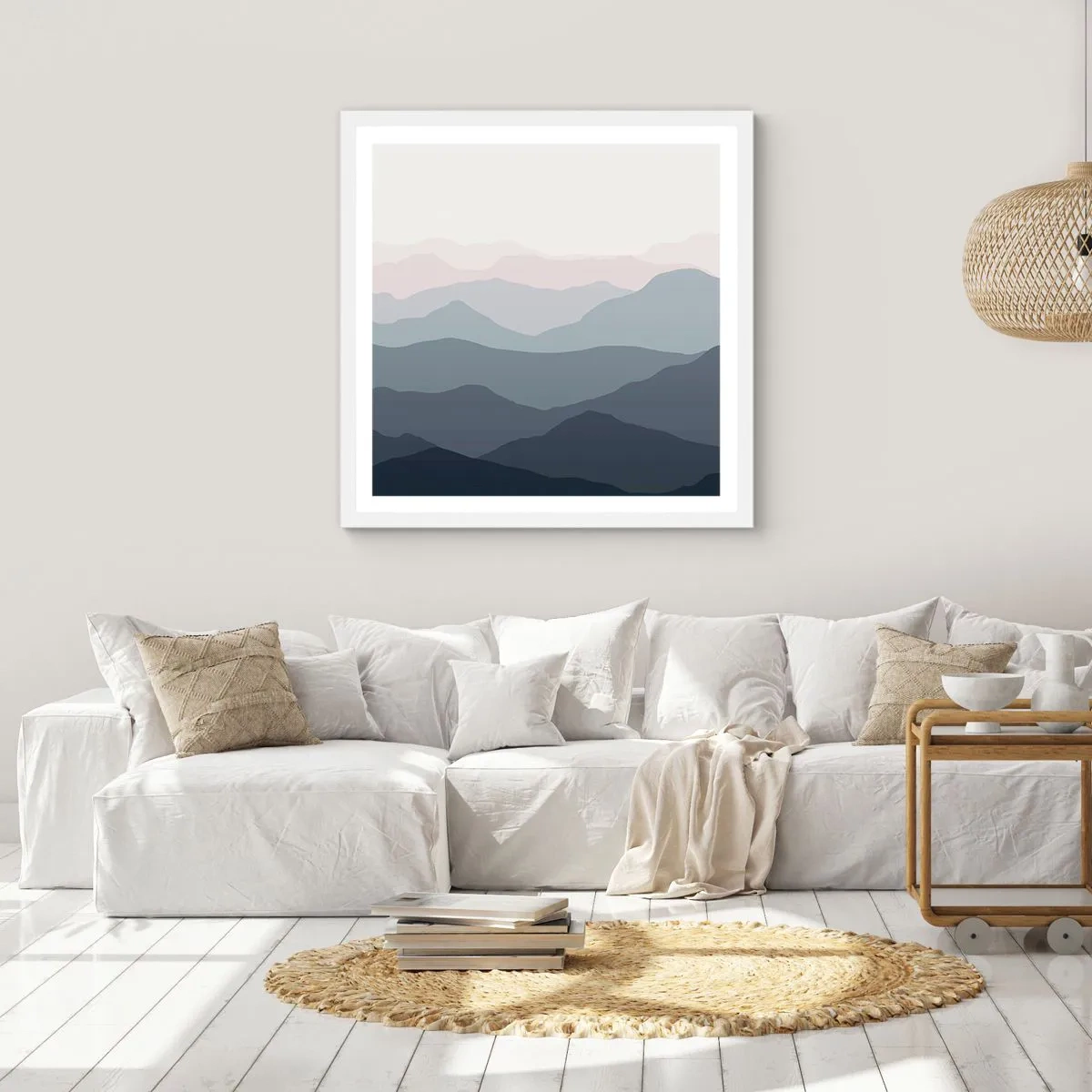 Poster în ramă albă - Valuri de munți - 50x50 cm