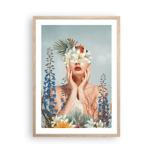 Poster în ramă de stejar deschis - Femeia floare - 50x70 cm
