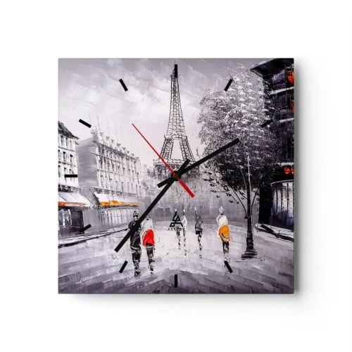 Ceas de perete - Ceas pe sticlă - O plimbare pariziană - 30x30 cm