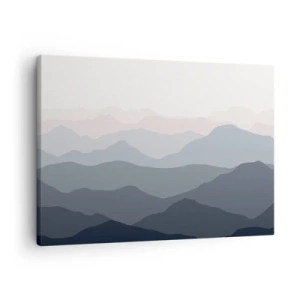 Tablou pe pânză Canvas - Straturi subtile de munte în nuanțe de gri și albastru - 70x50cm - Valuri de munți - Decorațiune modernă pentru perete pentru living și dormitor ARTTOR