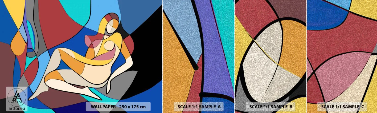 Mostră tapet Premium Sand - Nudul cubist - Cubism, Modern, Femeie - 100x30 cm