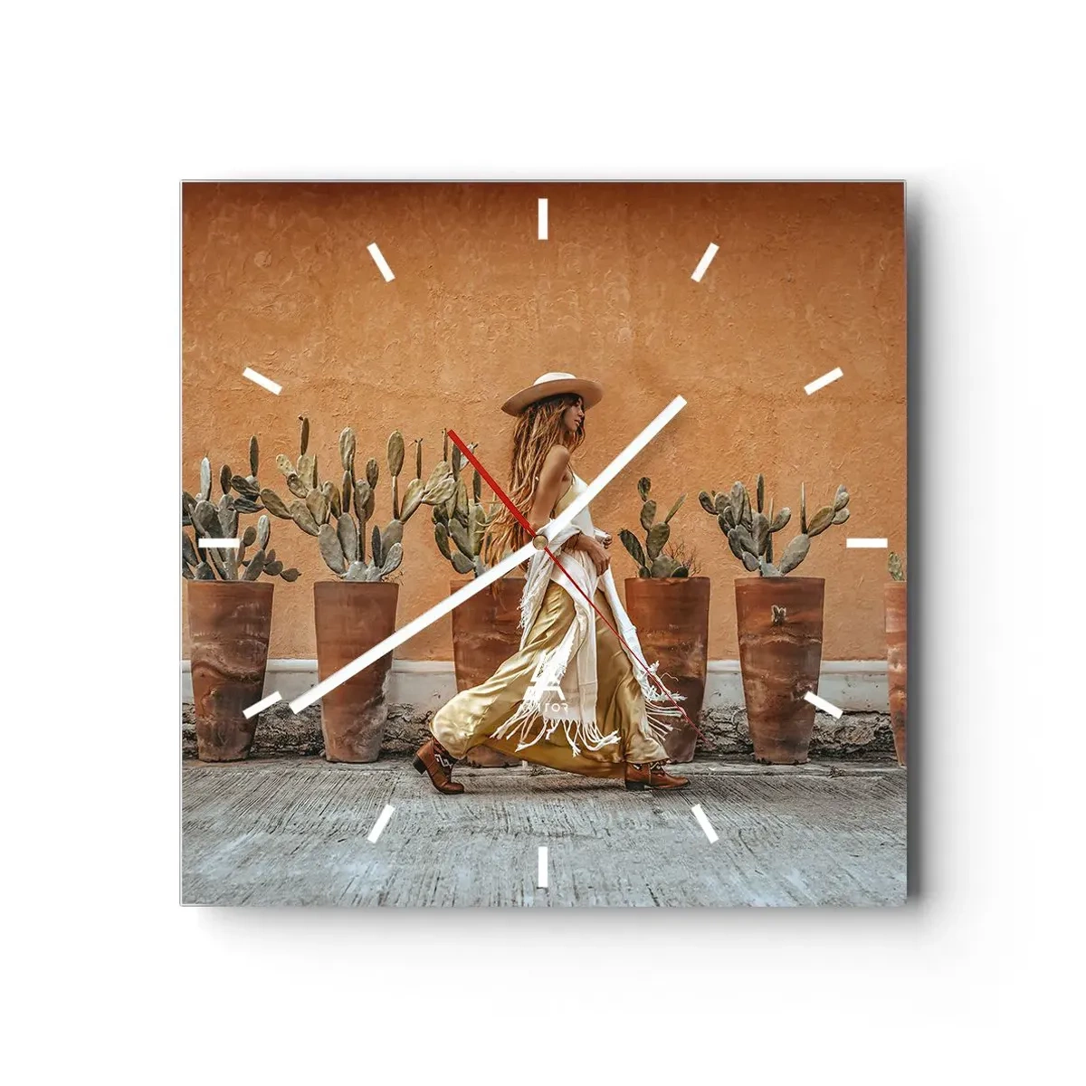 Ceas de perete - Ceas pe sticlă - În stilul hippie - 40x40 cm