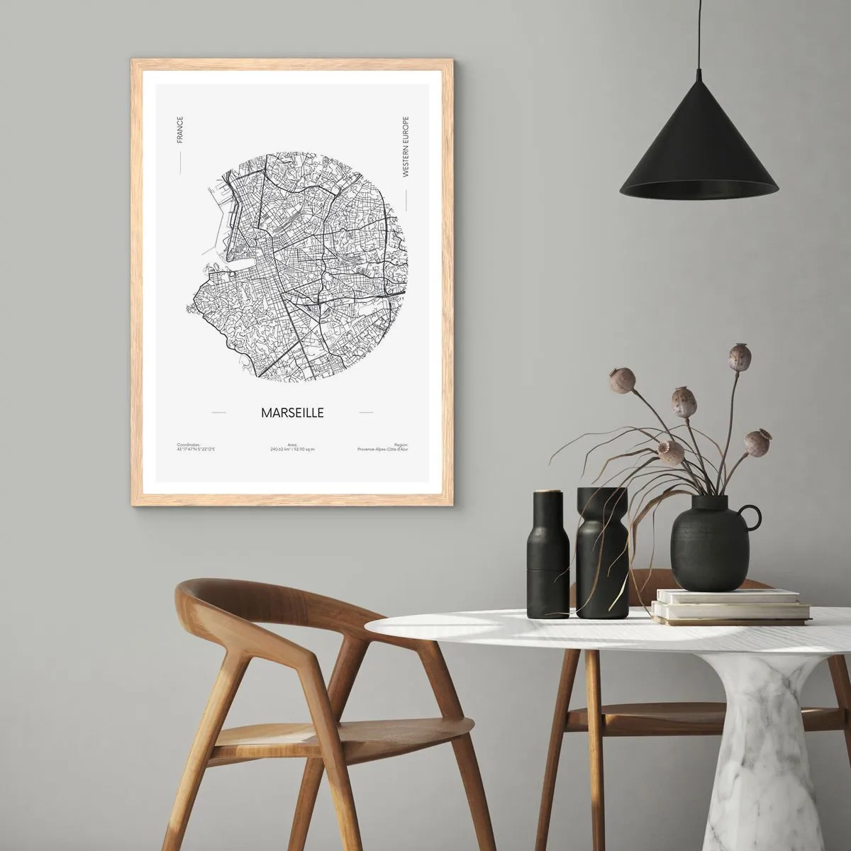 Poster în ramă de stejar deschis - Anatomia Marsiliei - 30x40 cm