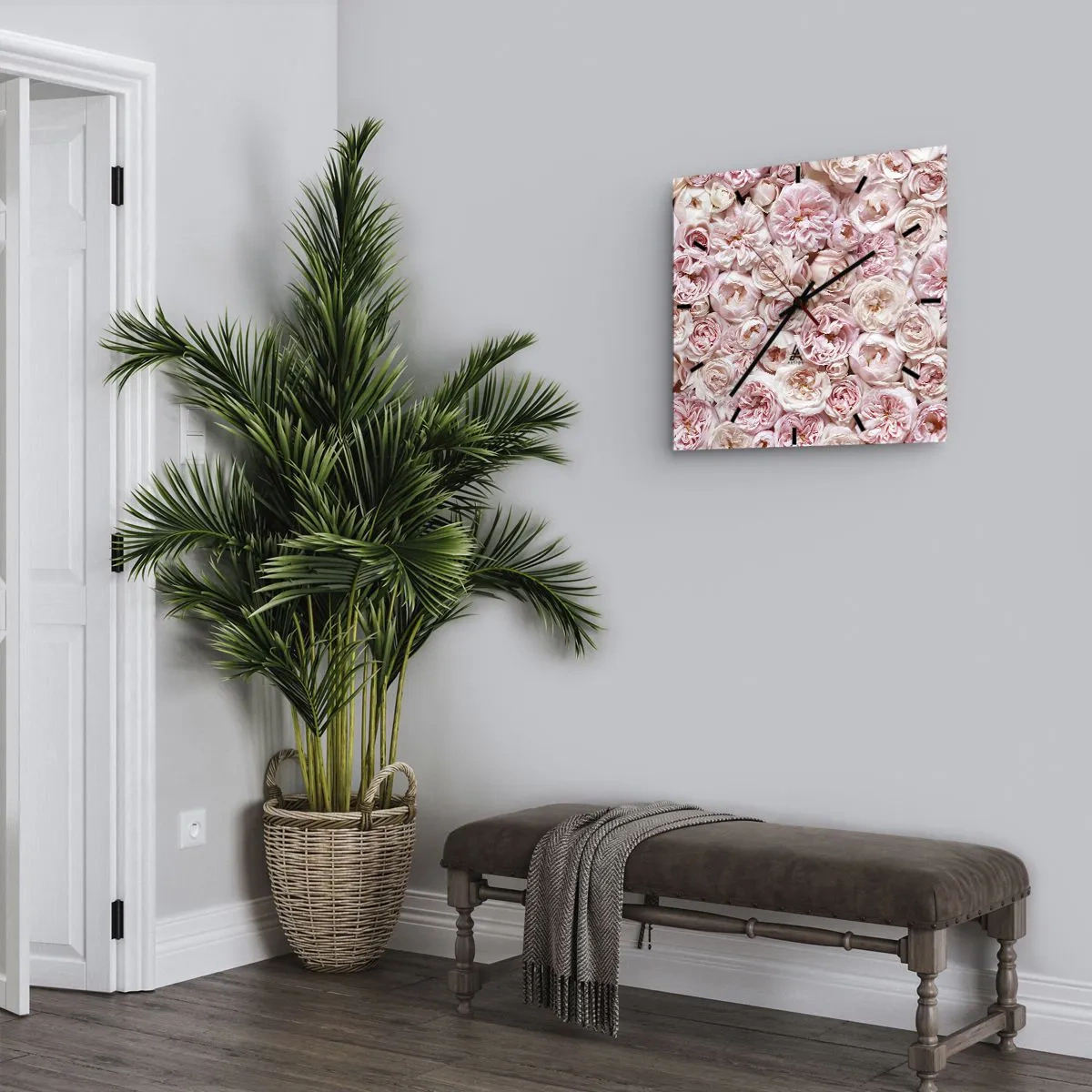 Ceas de perete - Ceas pe sticlă - Presărat cu trandafiri - 40x40 cm