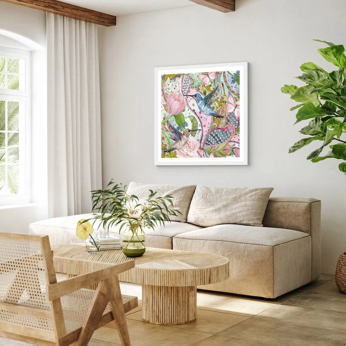 Poster în ramă albă - Încurcat în viță de vie - 60x60 cm