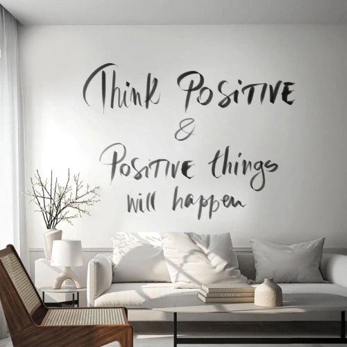 Tapet Standard Eco - Citat motivațional cu scriere elegantă neagră pe fundal alb - 100x70cm - Cum să trăim bine? - Decorațiune modernă pentru perete pentru living și dormitor ARTTOR