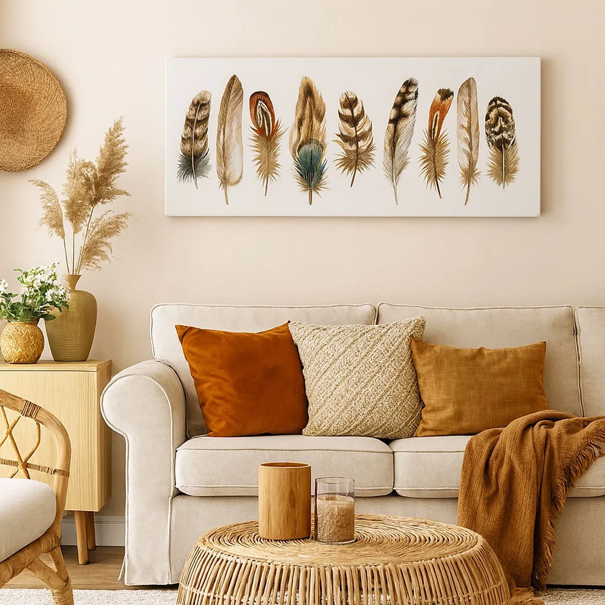 Tablou pe pânză - Variație cu pene - 100x40 cm