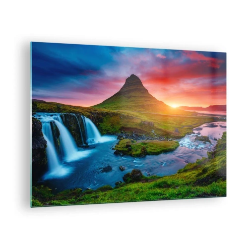Tablou pe sticlă - Islanda - foc și apă - 70x50cm - Islanda - foc și apă - Decorațiune modernă pentru perete pentru living și dormitor ARTTOR