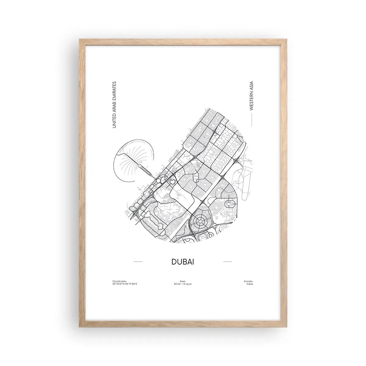 Poster în ramă de stejar deschis - Anatomia Dubaiului - 50x70 cm