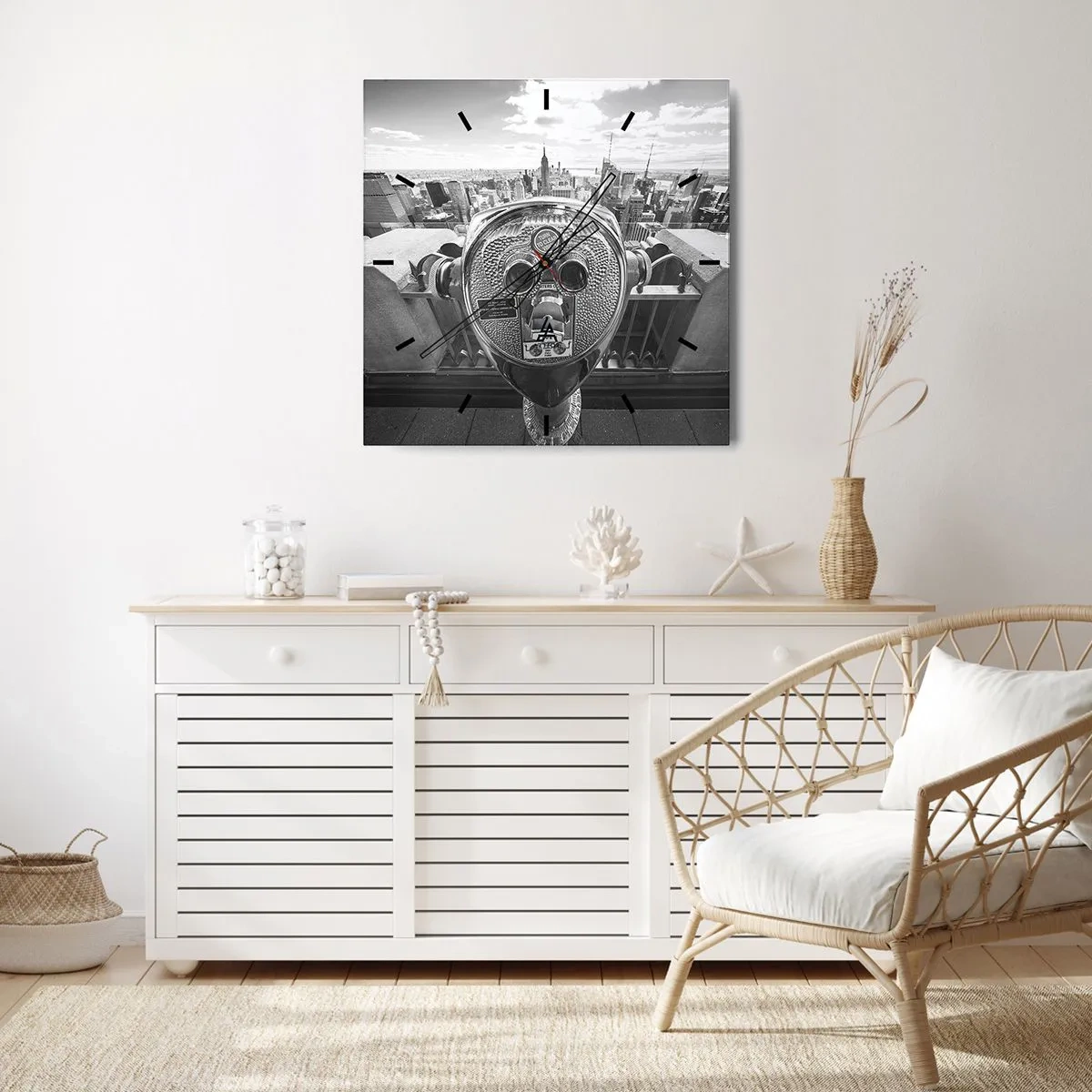 Ceas de perete - Ceas pe sticlă - Orașul de deasupra orașelor - 30x30 cm