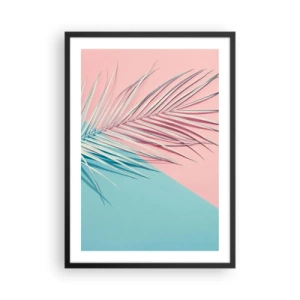 Poster în ramă neagră - Un palmier pe un fundal de culori pastelate roz și albastru - 50x70cm - Impresie tropicală - Decorațiune modernă pentru perete pentru living și dormitor ARTTOR