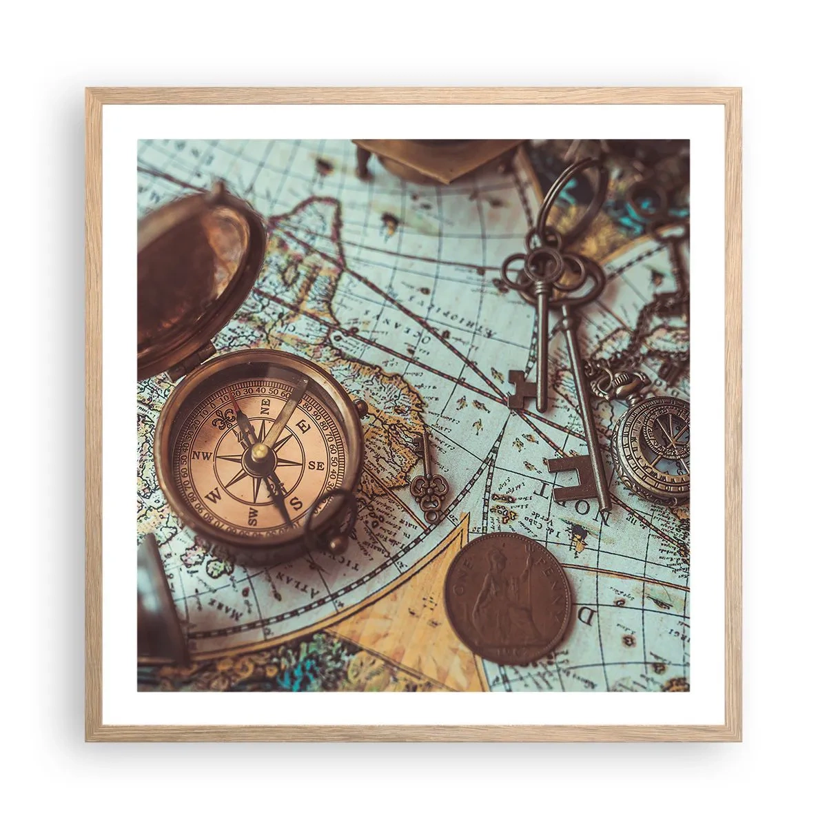 Poster în ramă de stejar deschis - Pentru aventurierul din tine - 60x60 cm