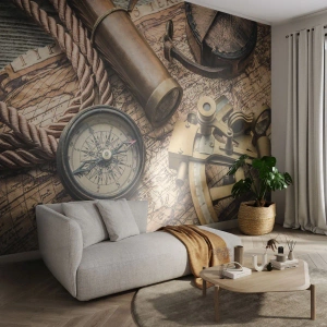 Fototapetă personalizată Premium Canvas - Stabilește cursul - Nautic, Harta lumii, Busolă