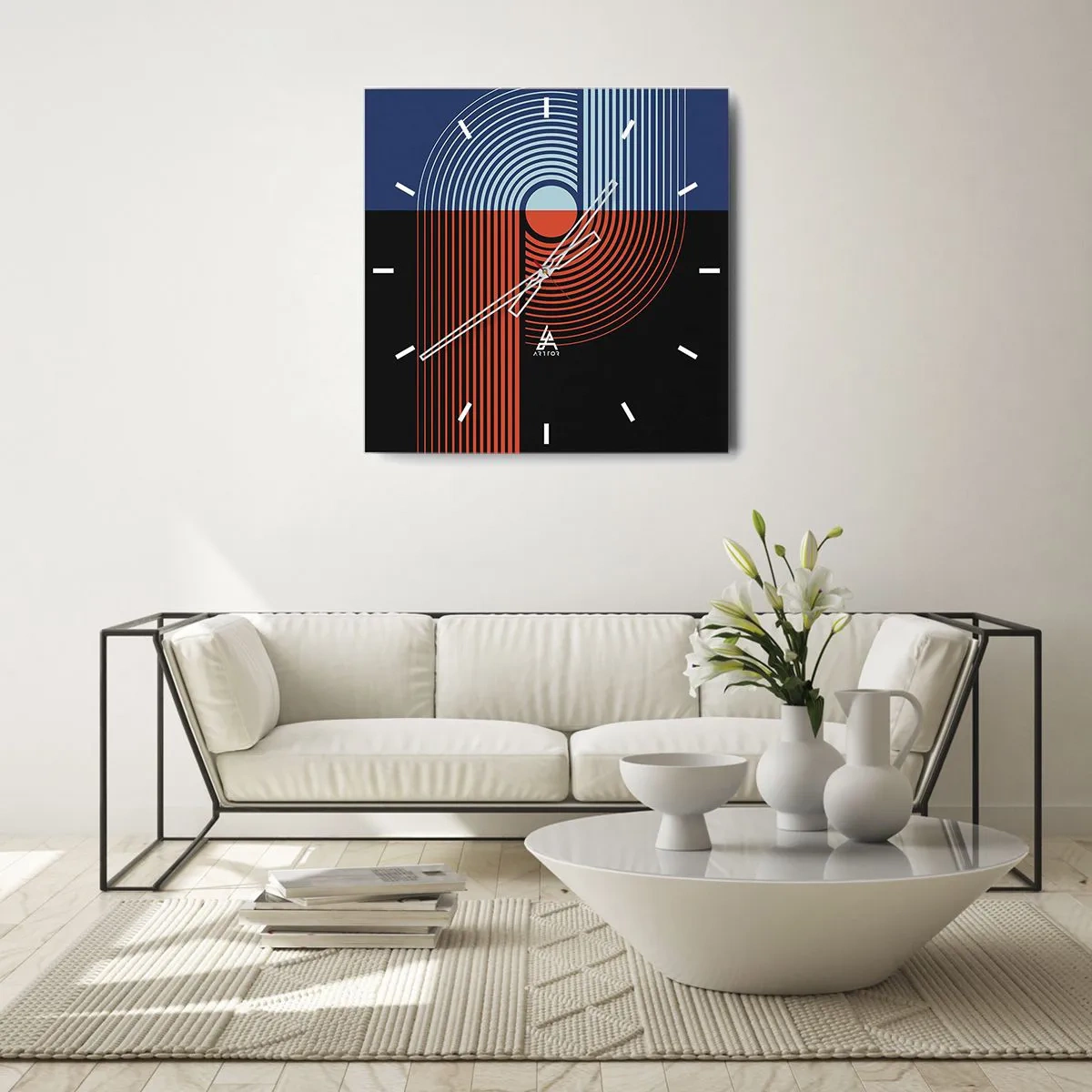 Ceas de perete - Ceas pe sticlă - Într-o îmbrăţişare geometrică - 40x40 cm