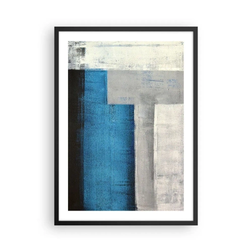 Poster în ramă neagră - Abstracție geometrică în nuanțe de albastru și gri - 50x70cm - Compoziție poetică de gri și albastru - Decorațiune modernă pentru perete pentru living și dormitor ARTTOR