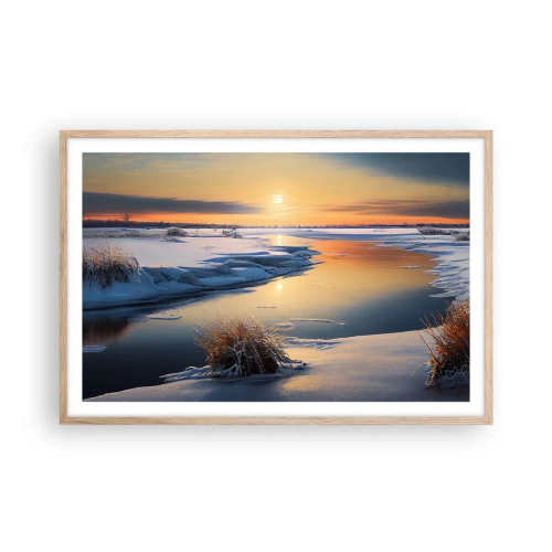 Poster în ramă de stejar deschis - Apus de soare pe timp de iarnă - 91x61 cm