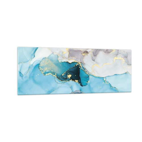 Tablou pe sticlă - Un studiu al întâlnirii dintre gri și turcoaz - 140x50 cm