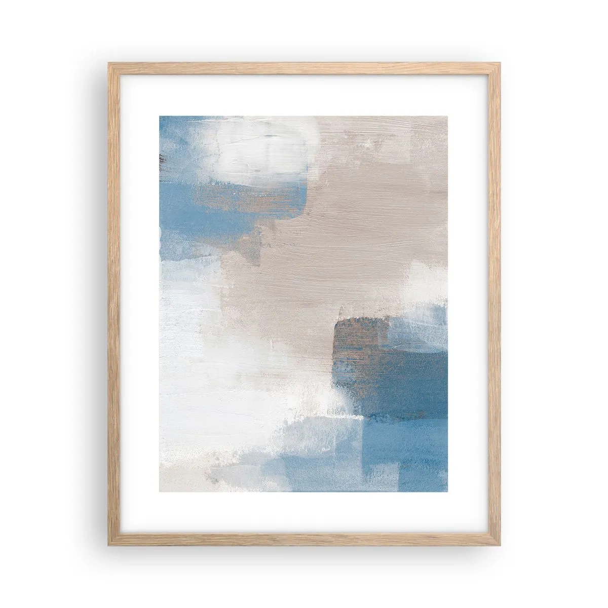 Poster în ramă de stejar deschis - Abstracție roz în spatele unui voal de albastru - 40x50 cm