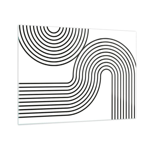 Tablou pe sticlă - Grafică alb-negru cu linii paralele curbate - 70x50cm - Pe o curbă - Decorațiune modernă pentru perete pentru living și dormitor ARTTOR