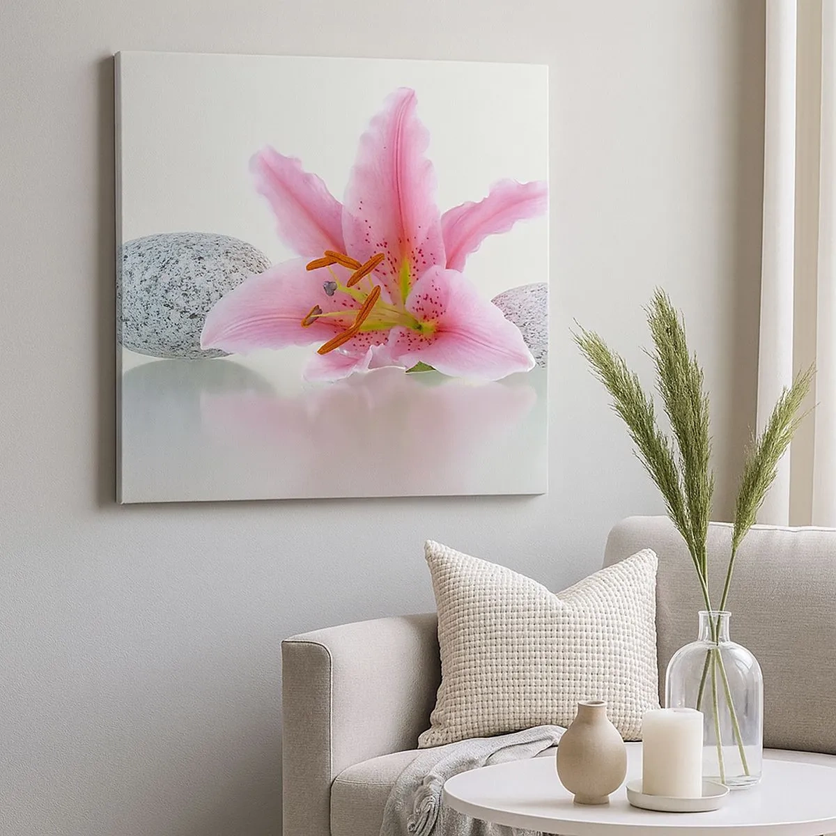 Tablou pe pânză - Studiu în roz, gri și alb - 30x30 cm