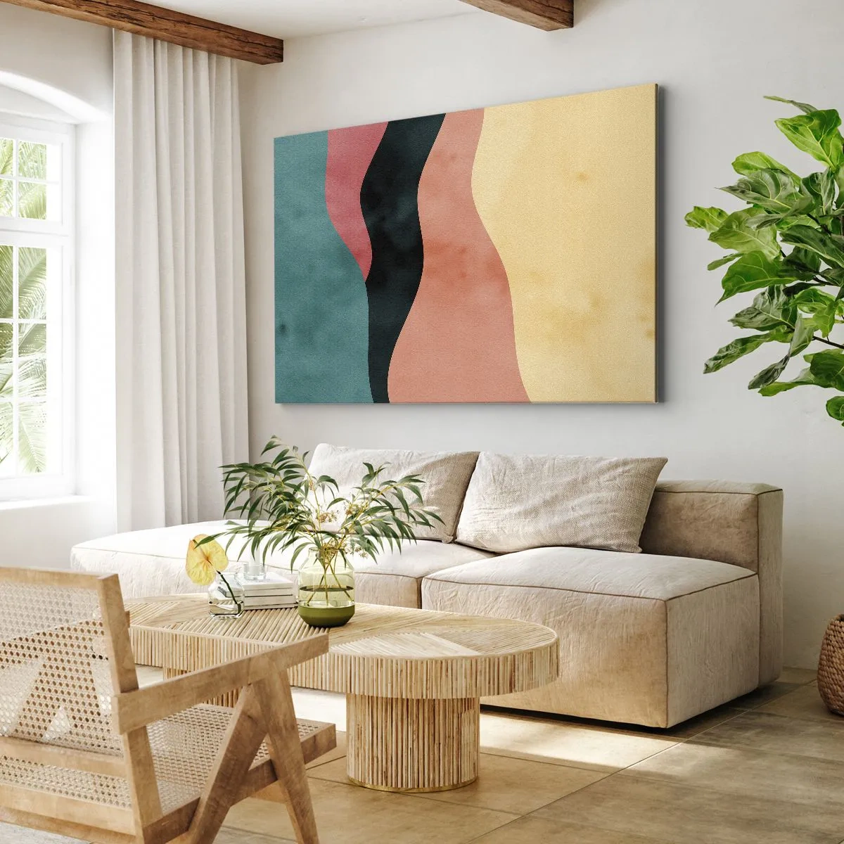 Tablou pe pânză Canvas - Valuri abstracte în culori pastelate - 70x50cm - Neconformitate compatibilă - Decorațiune modernă pentru perete pentru living și dormitor ARTTOR