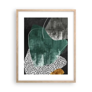 Poster în ramă de stejar deschis - Abstracție colorată cu fulgi de aur - 40x50 cm