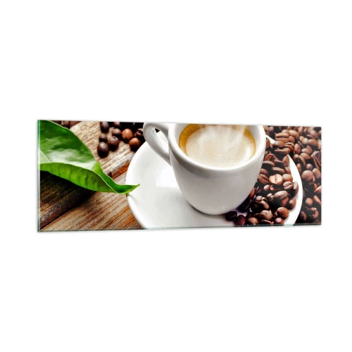 Tablou pe sticlă - Cafea pe bancă - 90x30 cm