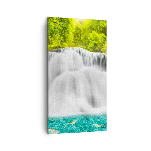 Tablou pe pânză - O cascadă spumoasă de la verde la azur - 45x80 cm